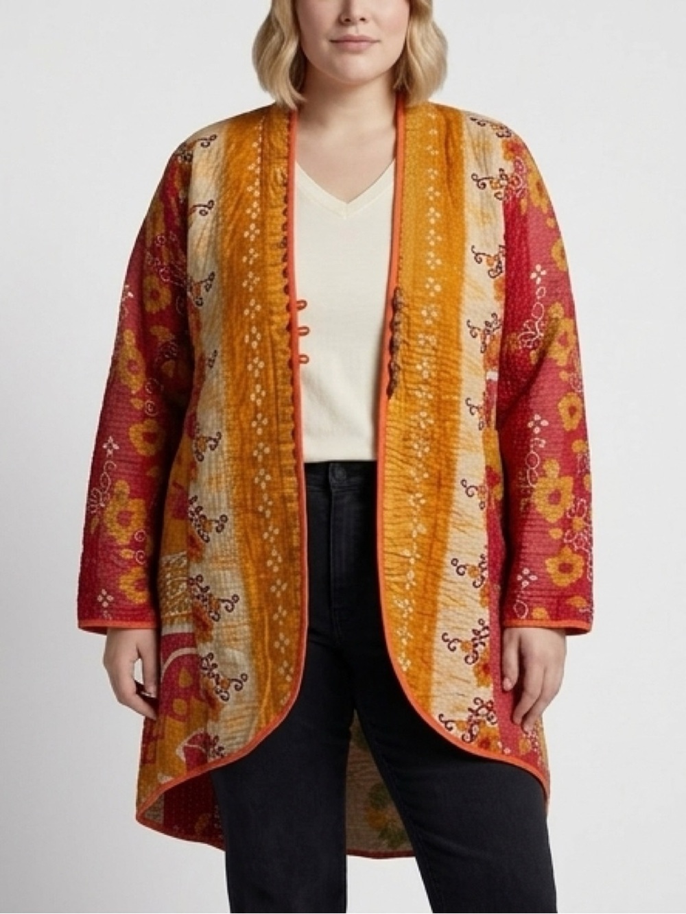 One-of-a-Kind Handmade Vintage Kantha Quilted Duster Jacket - Boho Artisan Coat